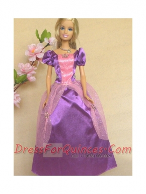 Purple Short Sleeves Handmade Dresses Fashion Party Clothes Gown Skirt For Barbie Doll