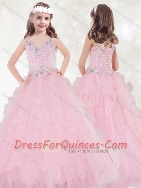 Discount V Neck Brush Train Mini Quinceanera  Dress with Beading and Ruffled Layers