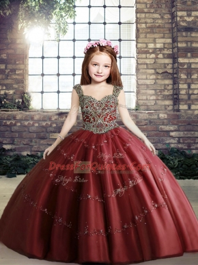 Unique Red Glitz Pageant Dress Party and Sweet 16 and Wedding Party with Beading Straps Sleeveless Lace Up