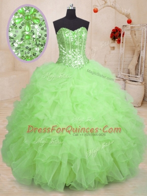 Exquisite Sweetheart Sleeveless Ball Gown Prom Dress Floor Length Beading and Ruffles Organza