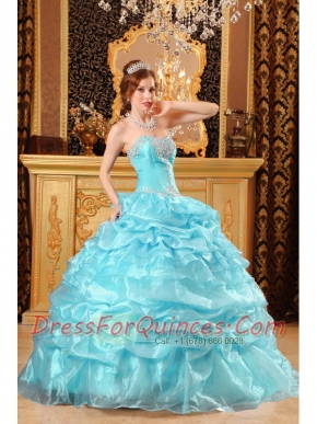 Elegant Baby Blue Ball Gown Sweetheart Floor-length Organza Appliques Quinceanera Dress