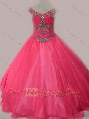 Cute Beaded Bodice Zipper Up Little Girl Pageant Dress in Hot Pink