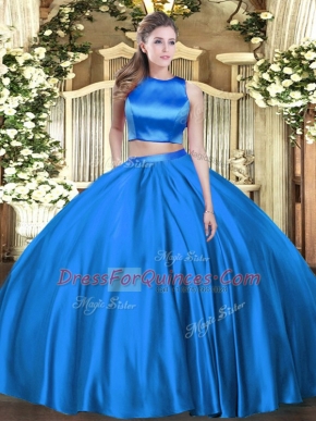 Pretty Sleeveless Floor Length Ruching Criss Cross Quinceanera Dresses with Blue