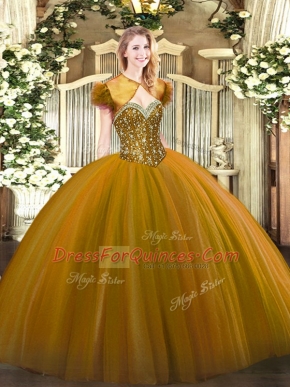 On Sale Sweetheart Sleeveless Lace Up Sweet 16 Dresses Brown Tulle
