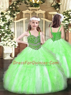 Fashionable Floor Length Lace Up Child Pageant Dress for Party and Quinceanera with Beading and Ruffles
