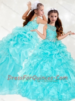 Adorable  Beaded and Ruffled Little Girl Pageant Dress with See Through Scoop