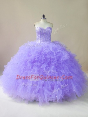 Modest Lavender Sleeveless Beading and Ruffles Floor Length Quinceanera Gowns