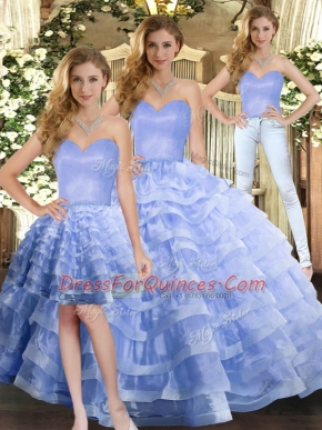 Organza Sweetheart Sleeveless Lace Up Ruffled Layers Ball Gown Prom Dress in Lavender