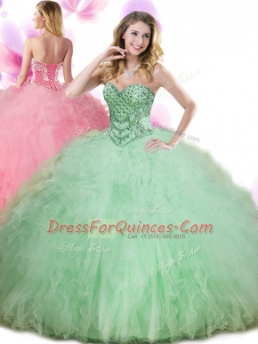 Vintage Floor Length Ball Gowns Sleeveless Apple Green Quinceanera Dresses Lace Up