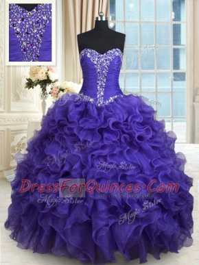 Organza Sleeveless Floor Length Quinceanera Gown and Beading and Ruffles