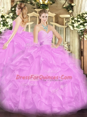Lilac Quinceanera Dresses Military Ball and Sweet 16 and Quinceanera with Beading and Ruffles Sweetheart Sleeveless Lace Up