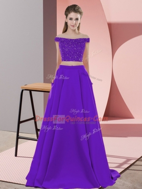 Excellent Sleeveless Sweep Train Beading Backless Party Dresses