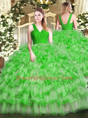 Sleeveless Zipper Floor Length Ruffled Layers Sweet 16 Dresses