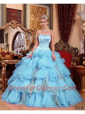 Elegant Aqua Blue Ball Gown Sweetheart Quinceanera Dress with Organza Beading