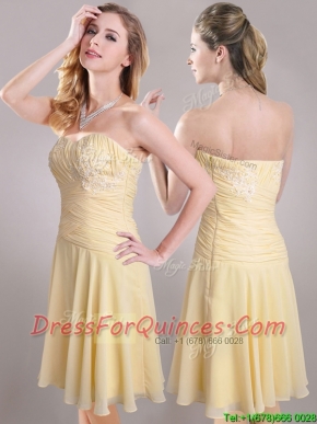 Elegant Applique Chiffon Yellow Short Prom Dress with Side Zipper
