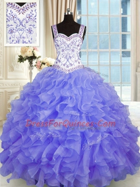 Gorgeous Purple Ball Gowns Beading and Appliques and Ruffles Ball Gown Prom Dress Lace Up Organza Sleeveless Floor Length