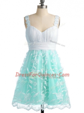Designer Knee Length Apple Green Vestidos de Damas Straps Sleeveless Lace Up