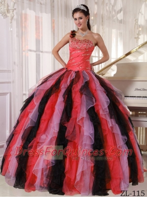 2014 One Shoulder  Beading And RufflesMulti-colored Ball Gown Beautiful Quinceanera Dress