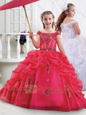 Lovely Off the Shoulder Little Girl Pageant Dresses with Appliques and Bubbles