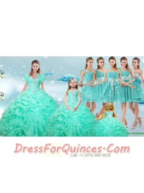 2015 Summer Perfect Ruffles and Beaded Quinceanera Dress and Aqua Blue Short Dama Dresses and Cute Scoop Little Girl Dress