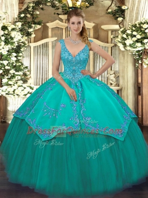 On Sale Floor Length Ball Gowns Sleeveless Turquoise Sweet 16 Quinceanera Dress Zipper