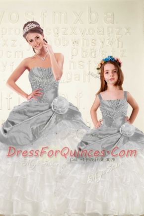 Sleeveless Lace Up Floor Length Beading and Ruffled Layers and Hand Made Flower Ball Gown Prom Dress