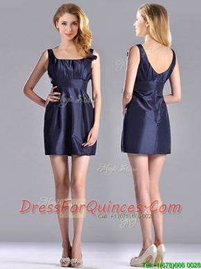 Hot Sale Square Handcrafted Flower Short Dama Dress in Navy Blue