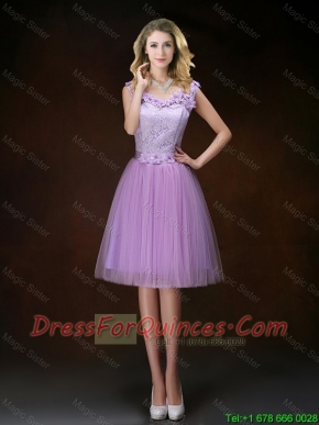 Classical Scoop Prom Dresses with Hand Made Flowers