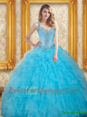 2015 Classical Beading Dress for Quinceanera in Aqua Blue