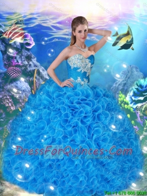 Popular Sweetheart Beaded and Ruffles Quinceanera Gowns in Blue for 2016