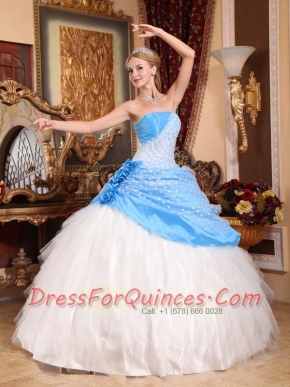 Beautiful Blue And White Ball Gown Strapless Floor-length 2014 Spring Quinceanera Dresses