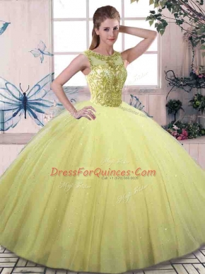 Tulle Sleeveless Floor Length Quince Ball Gowns and Beading