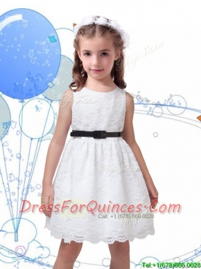 Popular Laced Scoop Mini Quinceanera Dress with Black Sashes