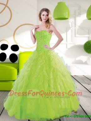 Beautiful Sweetheart Spring Green 2015 Quinceanera Dresses with Beading and Ruffles