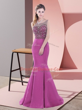 Mermaid Sleeveless Purple Evening Dress Sweep Train Lace Up