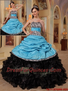 2016 New Style Blue and Black Ball Gown Strapless Quinceanera Dresses