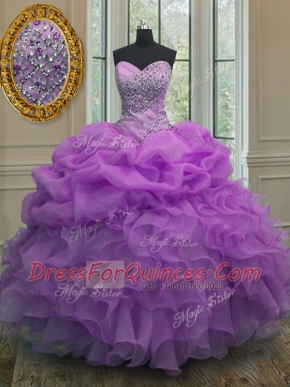 Popular Pick Ups Floor Length Lavender Sweet 16 Dress Sweetheart Sleeveless Lace Up