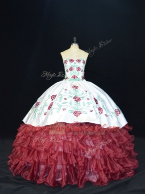 Sweetheart Sleeveless Lace Up Sweet 16 Quinceanera Dress Burgundy Organza