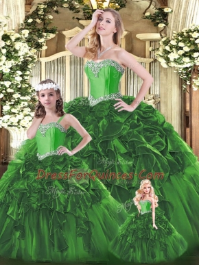 Sweetheart Sleeveless Lace Up 15 Quinceanera Dress Green Organza