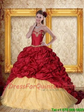 Custom Made 2015 Wine Red Brush Train Quinceanera Dress with Sweetheart