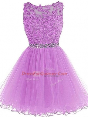 Scoop Sleeveless Lace Up Homecoming Dress Lilac Tulle