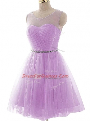 Scoop Sleeveless Lace Up Prom Dress Lavender Tulle