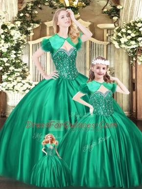 Sumptuous Green Ball Gowns Organza Sweetheart Sleeveless Beading Floor Length Lace Up Sweet 16 Dresses