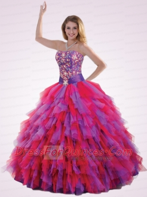 New Arrival Strapless Ruffles and Beading Quinceanera Dresses in Red and Purple