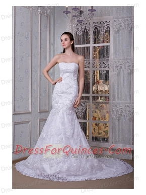 Prom Dress Perfect Mermaid Strapless Court Train Taffeta and Lace