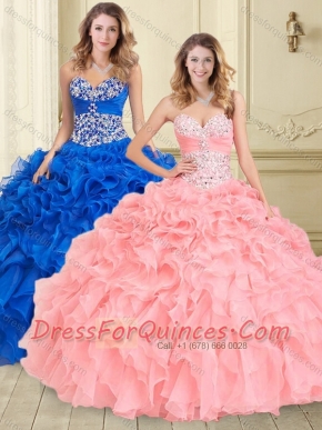 Luxurious Beaded and Ruffled Big Puffy Sweet 16 Dress in Watermelon Red