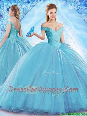 2017 Beautiful Beaded Bodice Organza Quinceanera Dress with Brush Train