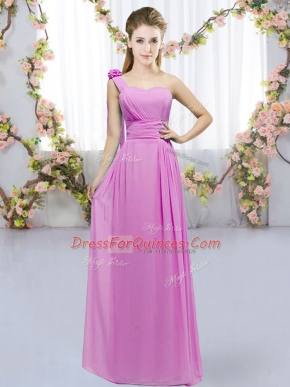Sleeveless Floor Length Hand Made Flower Lace Up Court Dresses for Sweet 16 with Lilac
