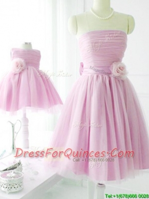 New Arrivals Strapless Baby Pink Dama Dresses with Handcrafted Flower