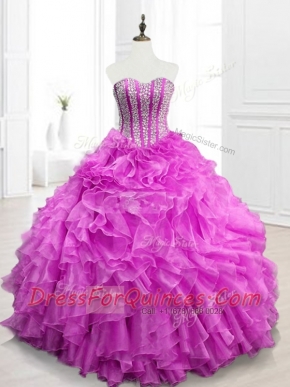 Modern Beading and Ruffles Fuchsia Quinceanera Gowns for 2016